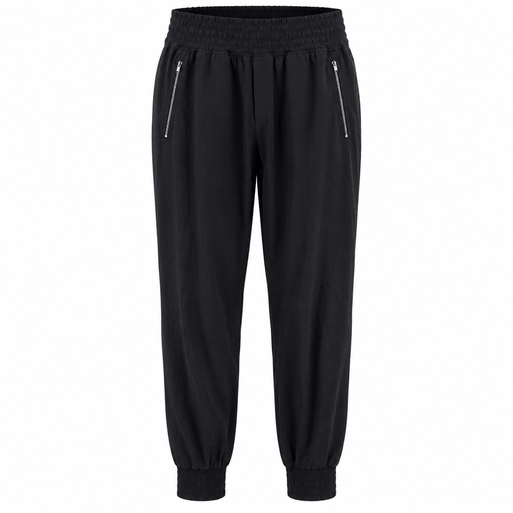 Athleta Camden Jogger Black Smocked Elastic Waist Zip Pocket Pants Womens 6